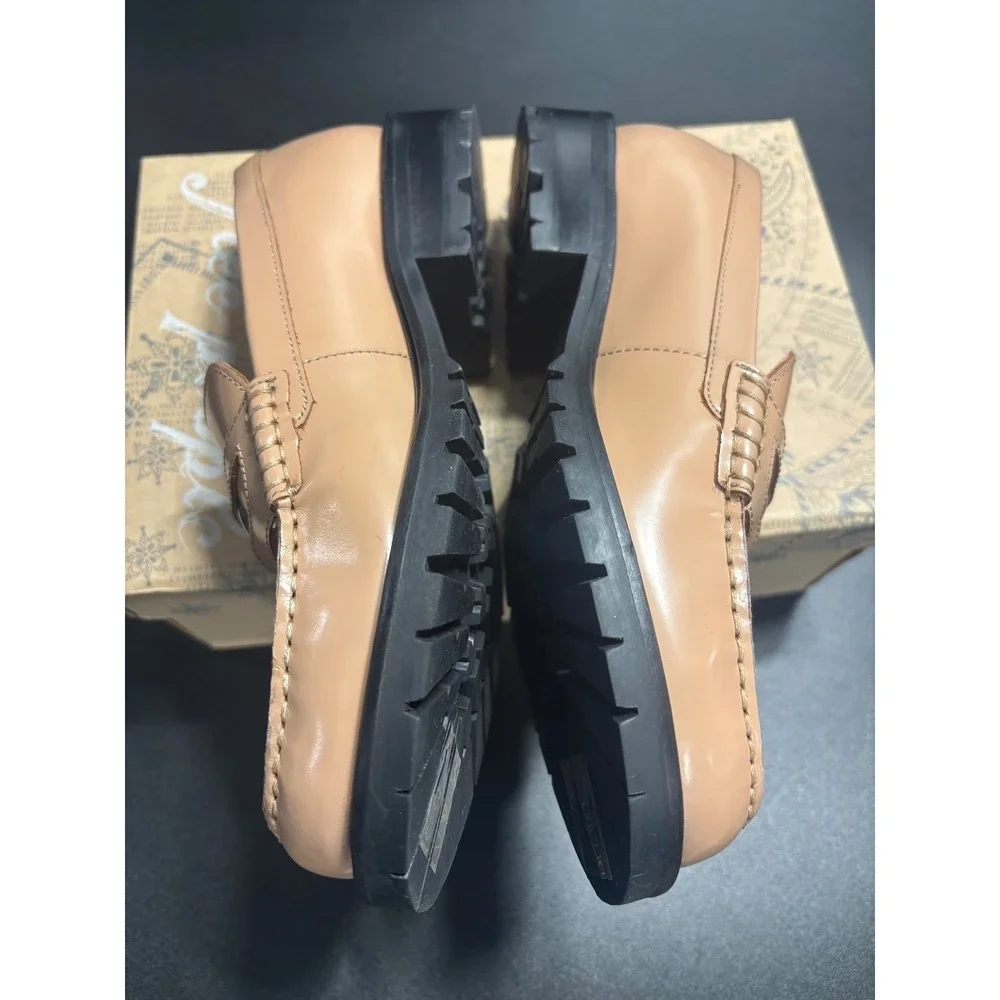 Free People‎ New Liv Leather Penny Loafers Camel Size EU37/US6.5